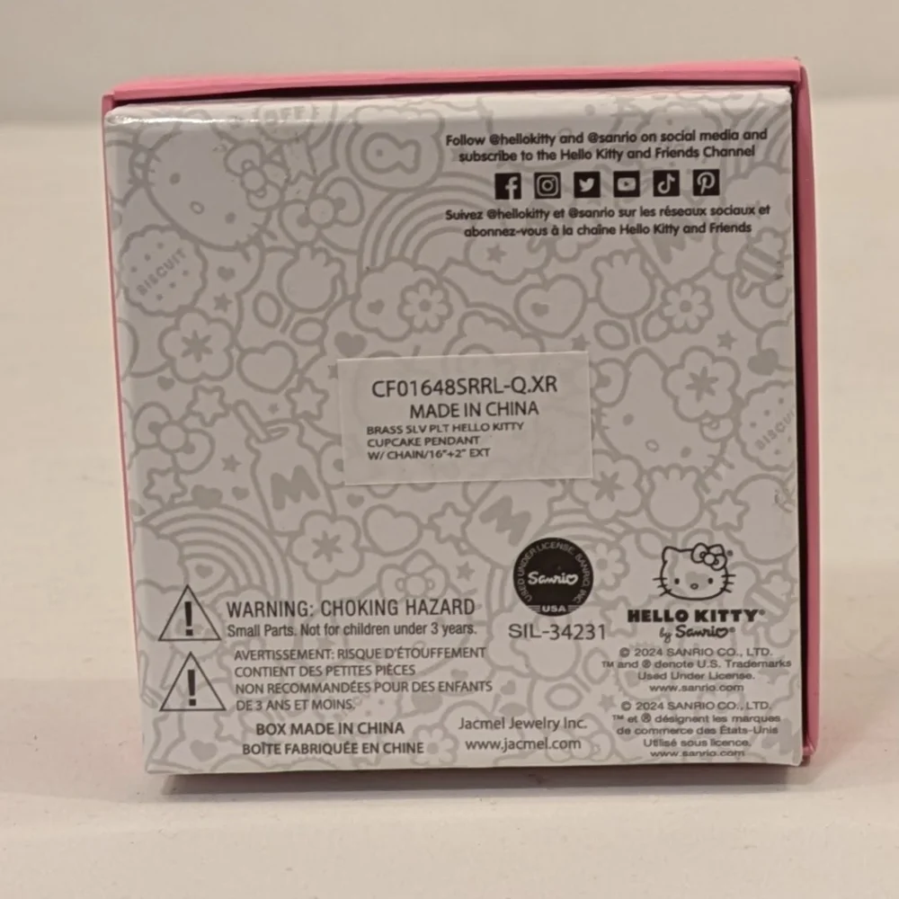 Hello Kitty Cupcake Pendant with Chain NIB Silver Plated